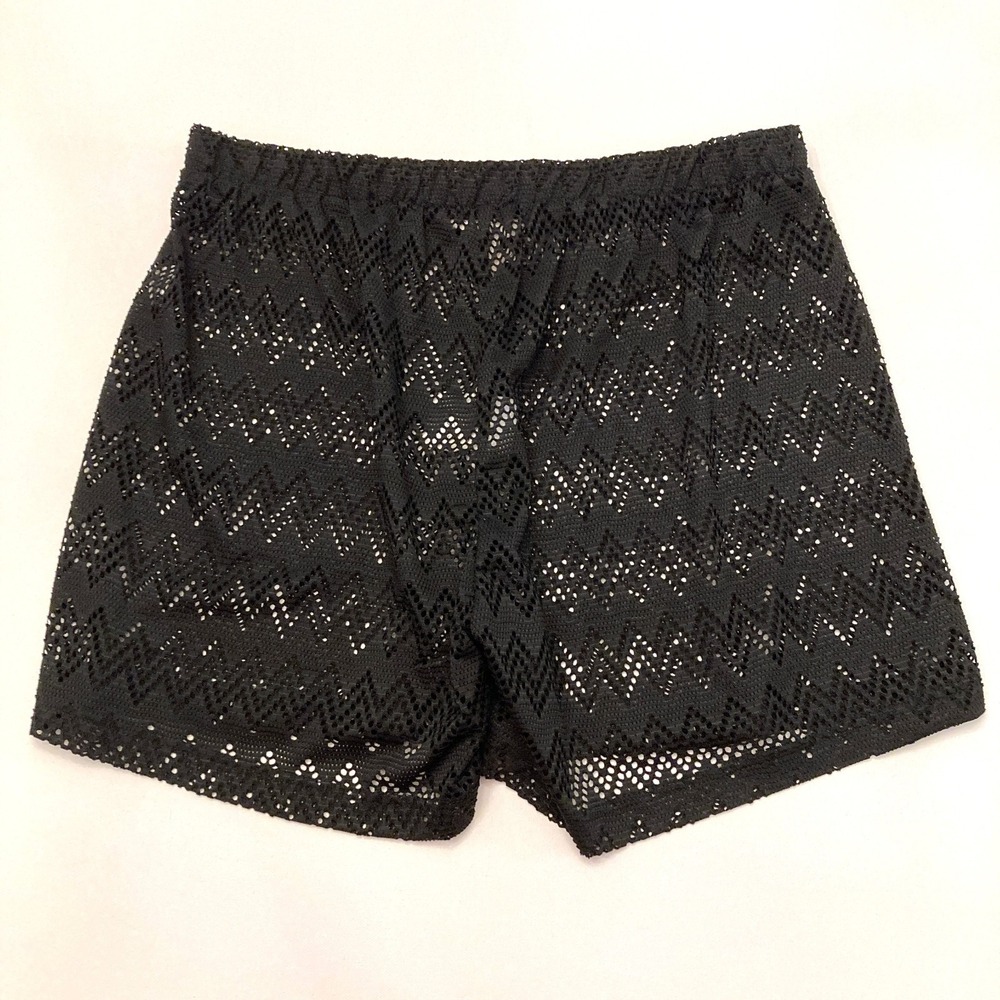 Palm Rio Beach Coverup Shorts Black Lace 4.5" Inseam Womens Medium Chevron NEW‎ - Picture 2 of 8